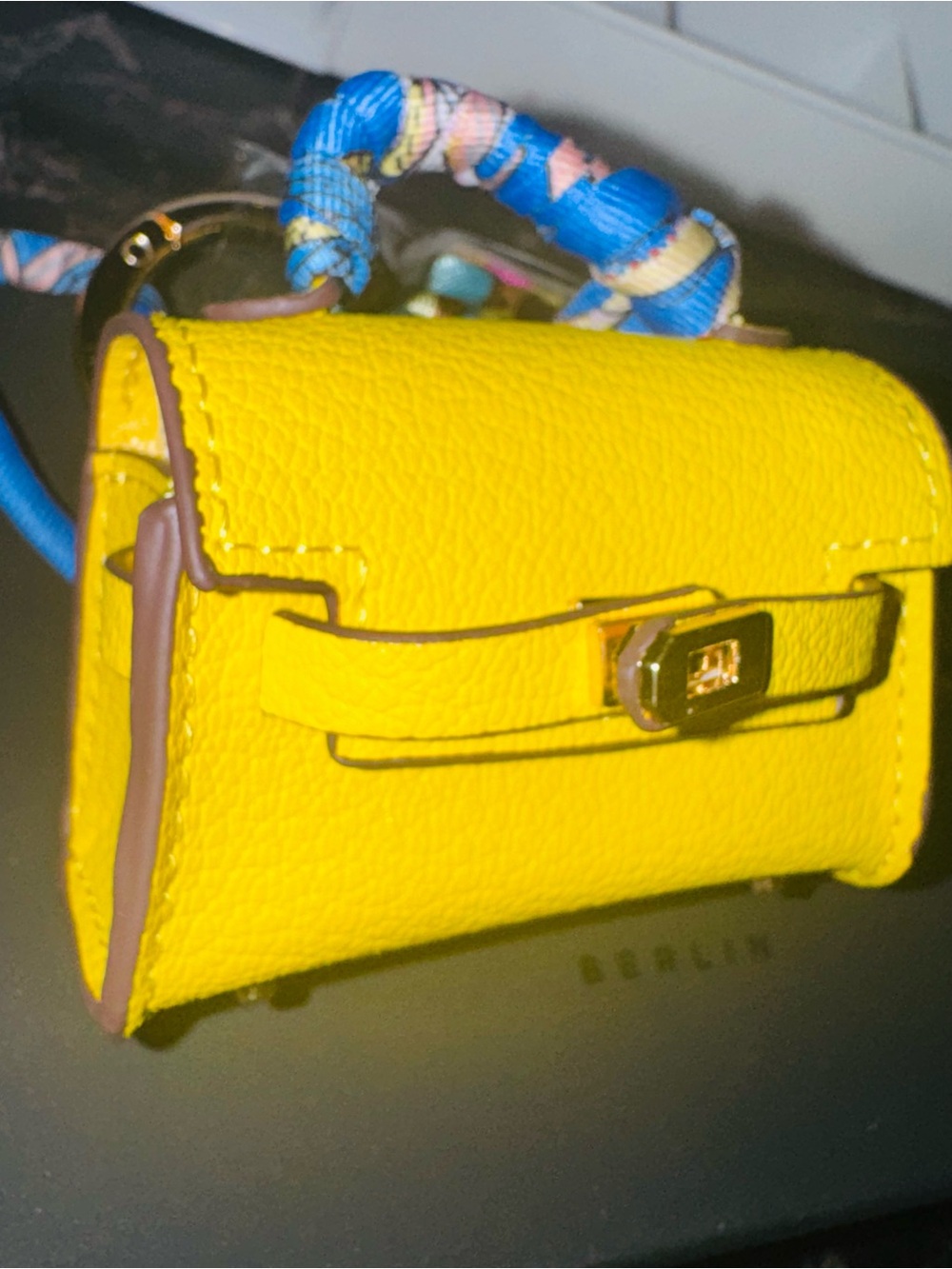 Yellow Mini Leather Crossbody Bag Cham with key holder and Wrap Handle